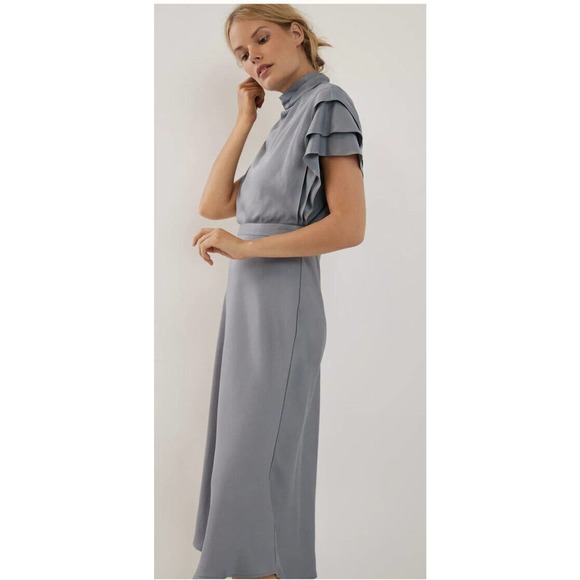 ANTHROPOLOGIE Women’s Madeline MIDI Dress Ruched Cap Sleeve Mock Neck Sz 14 - Picture 4 of 16